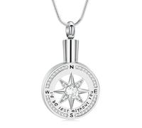 I'd be lost without you - Cremation Jewelry for Ashes Pendant - Compass Urn Necklace with Mini Keepsake Urn Memorial Ash Jewelry Loved One, Stainless Steel, Zircon