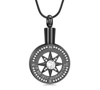 I'd be lost without you - Cremation Jewelry for Ashes Pendant - Compass Urn Necklace with Mini Keepsake Urn Memorial Ash Jewelry Loved One, Stainless Steel, Zircon