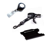 Id Card Badge Holder - Double Sided, Premier Reel Metal Lanyard Pack (Black Staff Normal Badge Reel S/S Holder))