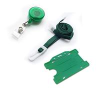 Id Card Badge Holder - Double Sided, Premier Reel Metal Lanyard Pack (Green Trans Value Pack)