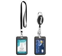 ID Card Holder with Strap, Set of 2 Sliding ID Card Holder, Vertical Card Holder with Extendable Lanyard, Transparent Hard Plastic, Protective Case with Transparent Window