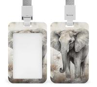 ID Card Holders for Lanyard,Animals Cute Elephant Printed Badge Holder with Clear Window,Plastic Vertical Bus Pass Holders for Work Teacher Nurse Employees Proximity Key Cards Women Men