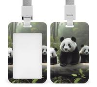 ID Card Holders for Lanyard,Cute Panda Printed Badge Holder with Clear Window,Plastic Vertical Bus Pass Holders for Work Teacher Nurse Employees Proximity Key Cards Women Men