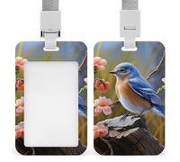 ID Card Holders for Lanyard,Eastern Bluebird Printed Badge Holder with Clear Window,Plastic Vertical Bus Pass Holders for Work Teacher Nurse Employees Proximity Key Cards Women Men