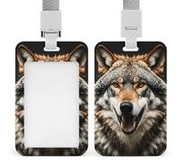 ID Card Holders for Lanyard,Hungry Like A Wolf Printed Badge Holder with Clear Window,Plastic Vertical Bus Pass Holders for Work Teacher Nurse Employees Proximity Key Cards Women Men