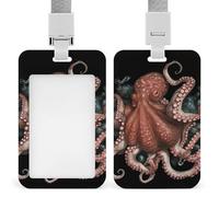 ID Card Holders for Lanyard,Octopus Intertwined Printed Badge Holder with Clear Window,Plastic Vertical Bus Pass Holders for Work Teacher Nurse Employees Proximity Key Cards Women Men