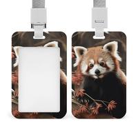 ID Card Holders for Lanyard,Red Pandas Printed Badge Holder with Clear Window,Plastic Vertical Bus Pass Holders for Work Teacher Nurse Employees Proximity Key Cards Women Men