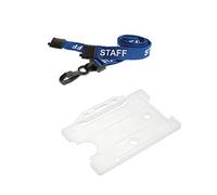 ID Card It 2 ID Clear Card Pass Badge Holder and Neck Strap Lanyard with Safety Breakaway - Staff (Blue Plastic Clip)