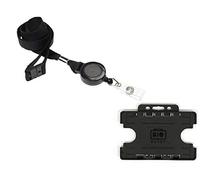 ID Card It Access Card Lanyard Neck Strap with Integrated Badge Reel and Matching Black 2-Sided ID Card Pass Badge Holder - 2