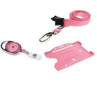 ID Card It ID Badge Pass Name Card Holder, ID Neck Strap Lanyard with Safety Breakaway & Retractable Keyring YoYo Badge Reel Set (Pink with Metal Clip)