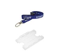 ID Card It ID Card Holder Clear Double Sided Credit Card Size and Staff Neck Strap Lanyard with Strong Metal Lobster Clip and Safety Breakaway Quick Release. 15mm Width (Blue)
