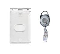 ID Card It ID Card Holder Vertical Enclosed and Premier Yo Yo Retractable Key Clip Reel - White