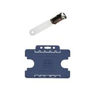 ID Card It ID Card Pass Badge Holder Double Sided and Crocodile Strap Clip - Navy Blue