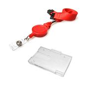 ID Card It Lanyard Neck Strap with Safety Breakaway, Retractable Reel and ID Card Pass Badge Holder Enclosed for Work, Office, Security (Red Horiz Buddy)