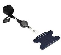 ID Card It Navy ID Name Pass Badge Holder 2-Sided, with Black Lanyard Neck Strap and Integrated Yo-Yo Badge Reel - 1