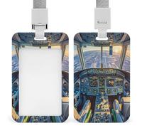 ID Card Protector Airplane Cockpit and Sunrise Id Badge Holder with Lanyard for Work Office Nurse Teacher Women Student Gifts