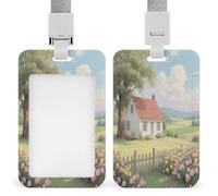 ID Card Protector Country Cottage and Roses Id Badge Holder with Lanyard for Work Office Nurse Teacher Women Student Gifts