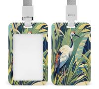 ID Card Protector Crane Bird Wild Plants Id Badge Holder with Lanyard for Work Office Nurse Teacher Women Student Gifts