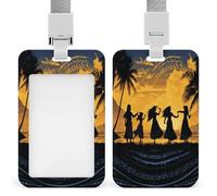 ID Card Protector Five Silhouettes of Hawaiian Dance Id Badge Holder with Lanyard for Work Office Nurse Teacher Women Student Gifts