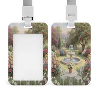 ID Card Protector Garden Fountain Wild Chrysanthemum Id Badge Holder with Lanyard for Work Office Nurse Teacher Women Student Gifts