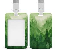 ID Card Protector Green Forest Id Badge Holder with Lanyard for Work Office Nurse Teacher Women Student Gifts