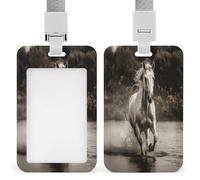 ID Card Protector Horse Running by The Water Id Badge Holder with Lanyard for Work Office Nurse Teacher Women Student Gifts