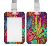 ID Card Protector Multicolor Leaf Weed Art Id Badge Holder with Lanyard for Work Office Nurse Teacher Women Student Gifts