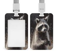 ID Card Protector Raccoon Name Tag Badge Holder Id Badge Holder with Lanyard for Work OfficeTeacher Women