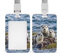 ID Card Protector Sea Otter Family Id Badge Holder with Lanyard for Work Office Nurse Teacher Women Student Gifts