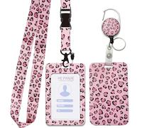 ID Case with Strap, Card Holder, ID Bus Tickets Case, Student Card Case with Removable Strap, Lanyard with Card Case, ID Card Holder for Office Workers, Nurses (Leopard Heart)