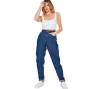 ID Clothing Womens High Waisted Turn Up Hem Jeans Straight Leg Relaxed Fit Denim Pants UK 6-20