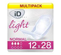 iD Essential Light Normal Light Incontinence Pads | 12 Packs of 28 | Fast Absorption, Reliable Leak Protection, Built-In Odour Control, Comfortable & Discreet, Helps Maintain Dryness