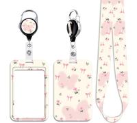 ID Lanyard Card Holder & Pink Flowers Retractable Badge Reel Cute Key Lanyard for Women Girls Kids Teachers Nurses for ID Badge Keys School ID Holder Retractable Keychain Heavy Duty(Butterfly & Bow)