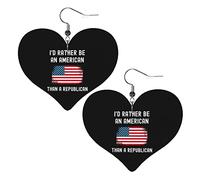 I'D Rather Be An American Than A Democrat Leather Earrings For Women Dangle Earring Drop Heart Pendant With Hook Gifts For Adult Girl