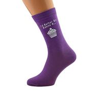 I'd Rather be Baking with a Cake Image Printed in White on Ladies PURPLE Socks Great Mothers Day Present