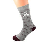 I'd Rather Be... Bicycle printed in Vinyl on Bicycle Images woven on Mens Grey & Burgundy Cotton Socks X6HL061. One Pair, One Size 5-12