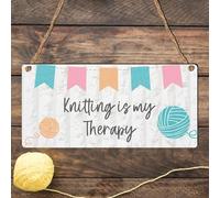 "I'd Rather Be Crocheting" Plaque - Colourful Crochet Sign for Craft Enthusiasts, Home Decor, and Craft Room Inspiration - MDF Wood with Rustic Twine Hanger (Small: 19 cm (H) × 9 cm (W))