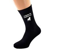 I'd Rather Be Cuddling my French Bulldog with Dog Image Printed in White on Mens Black Socks. One Size, UK adult 8-12
