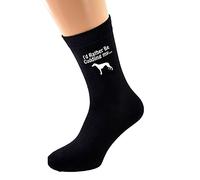 I'd Rather Be Cuddling my Greyhound with Dog Image Printed on Mens Black Socks, 6-12
