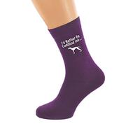 I'd Rather Be Cuddling my Whippet with Dog Image Printed in Vinyl on Ladies Purple Socks. One Pair, One size UK 4-8