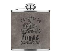 I'd Rather Be Fishing 6oz PU Leather Hip Flask Grey Luxe