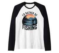 I'd Rather Be Fishing Retro Fisherman Outdoor Hobby Raglan Baseball Tee