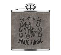 I'd Rather Be Horse Riding 6oz PU Leather Hip Flask Grey Luxe