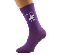 I'd Rather be Horse Riding with Horse Image Printed in White on Ladies PURPLE Socks Great Mothers Day Present