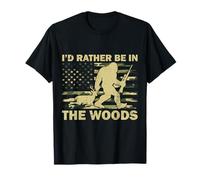 I'd Rather Be In The Woods Bigfoot Deer Hunting US Flag Camo T-Shirt