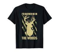I'd Rather Be In The Woods Flag US Camouflage Deer Hunting T-Shirt