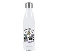 I'd Rather Be Knitting Double Wall Water Bottle Insulated Stainless Steel Sports Drinks 500ml White
