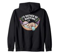 I'd Rather Be Napping Cute Sloth Relaxation Cozy Sleeping Zip Hoodie