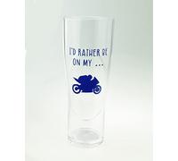 I'd Rather be On My Motorbike with Motorbike Design Printed in Blue on Clear Plastic Tumbler Glass Wine Beer. Cycling Bike
