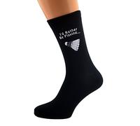 I'd Rather be Playing Badminton with Shuttlecock Image Design Mens Black Cotton Rich Socks